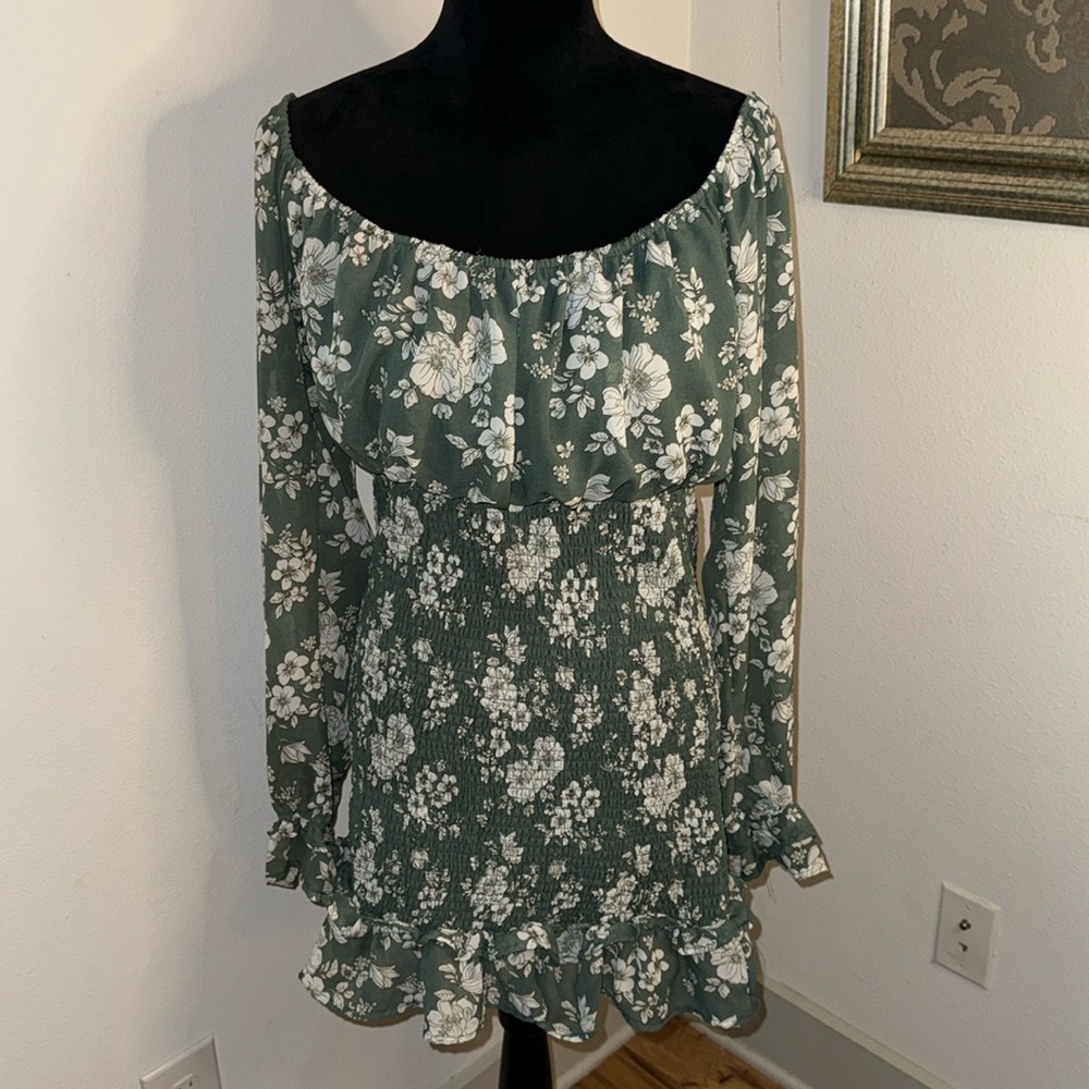 Vine and Valley floral print smocked bodice ruffle hem boho‎ peasant dress Sz XL